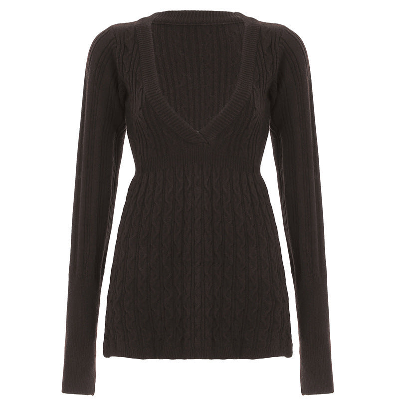Retro Low-cut V-neck Casual Style Long Sleeve