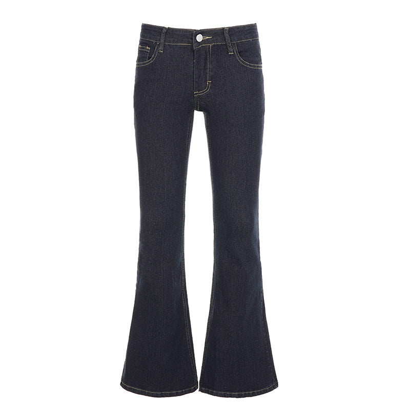 Retro Blue Low Waist Cropped Sexy Jeans Simple Style Casual Women