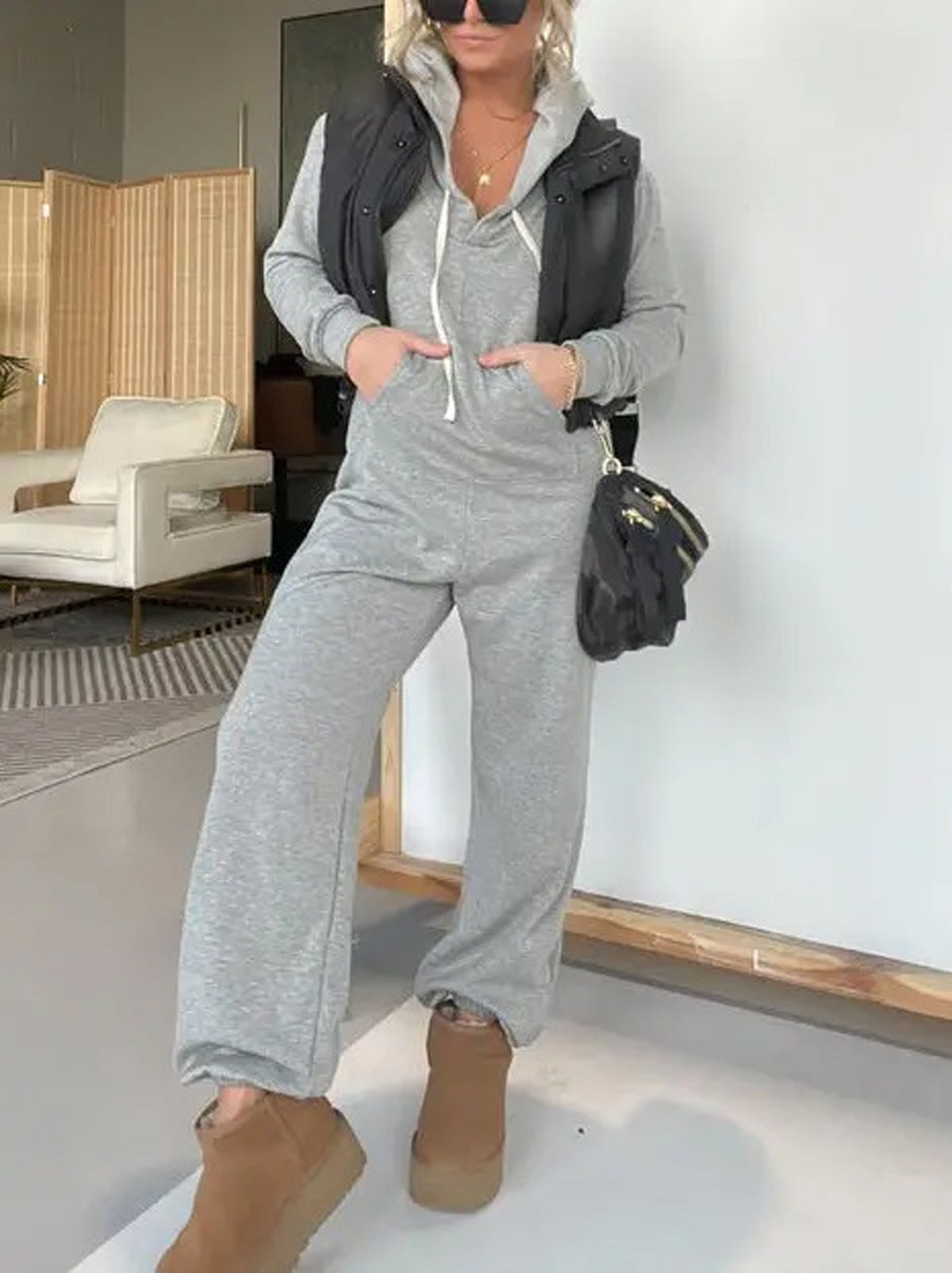 Autumn And Winter One-piece Leisure Solid Color Hoodie
