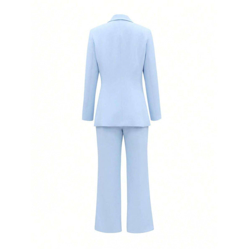 Autumn Solid Color Notched Lapel Double Breasted Pocket Set