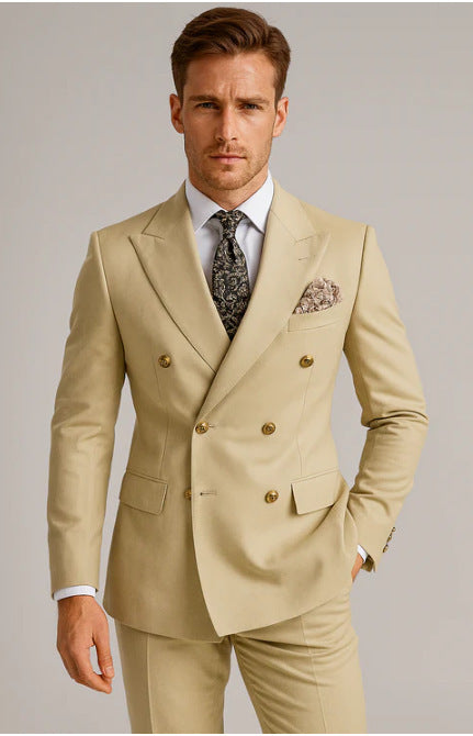 European And American Men's Suit Two-piece Double-breasted back view