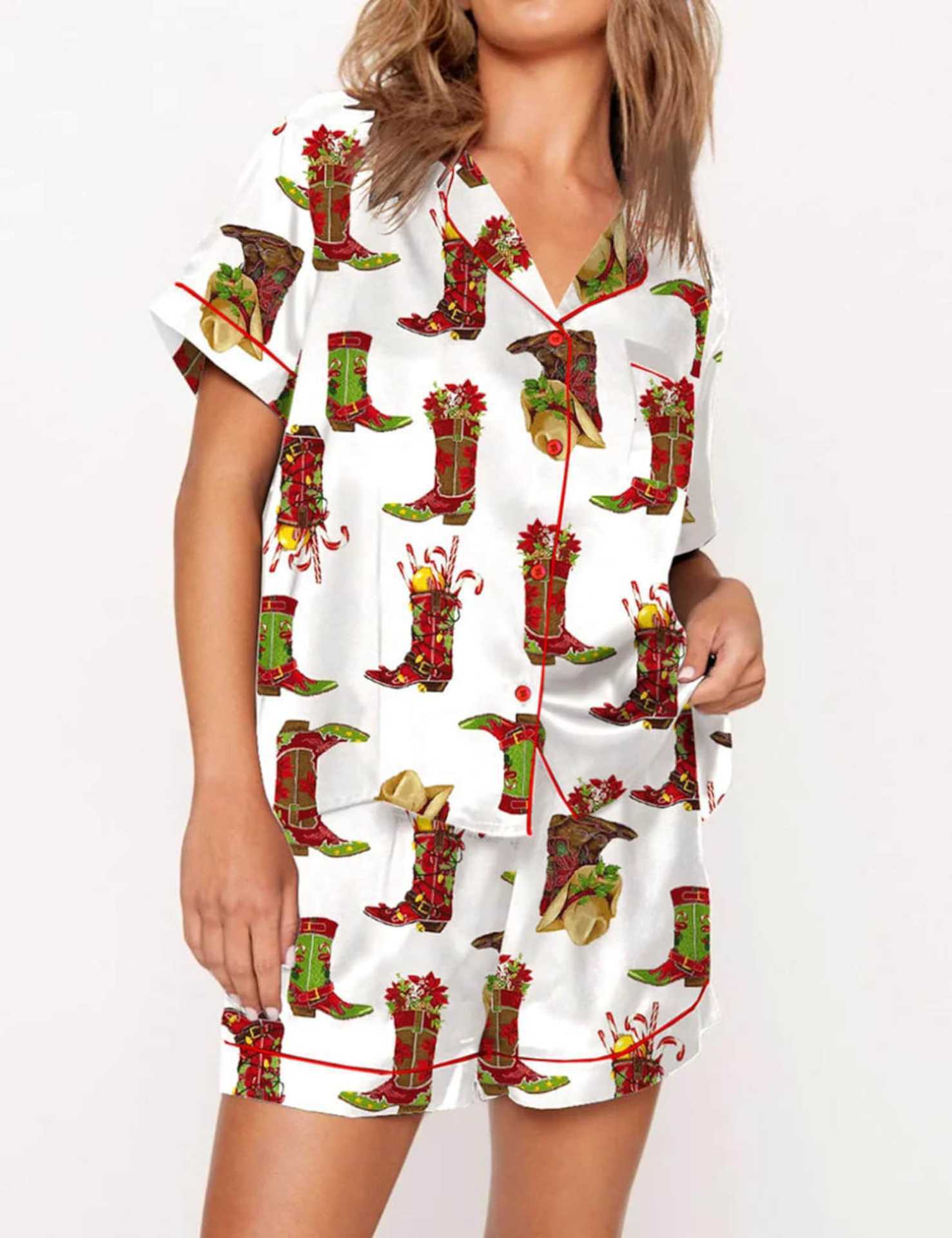 Autumn Christmas Digital Printing Lapel Short Casual Women Top Front View