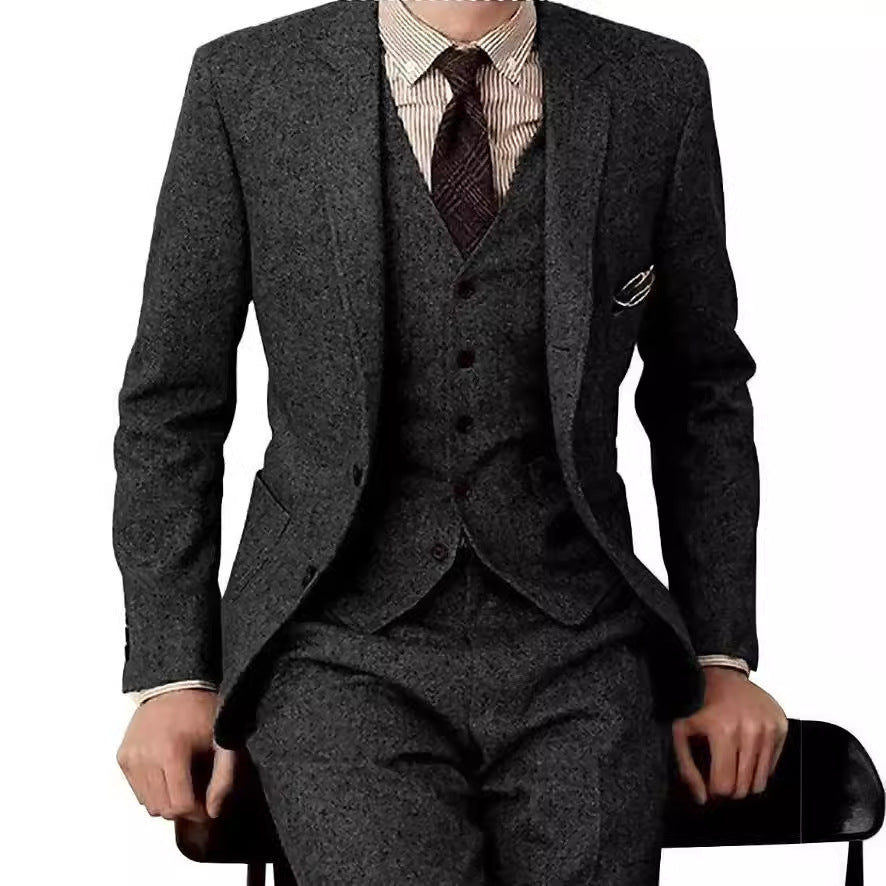 Men's Suit Three-piece Suit Fashion Woolen Suit full set