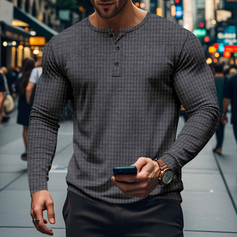 Men’s Jacquard Small Check Casual Sport Long Sleeve Shirt