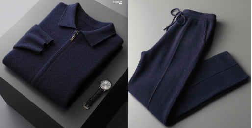 Men's Loose Lapels Thickened Oversized Knit Cardigan Suit front view
