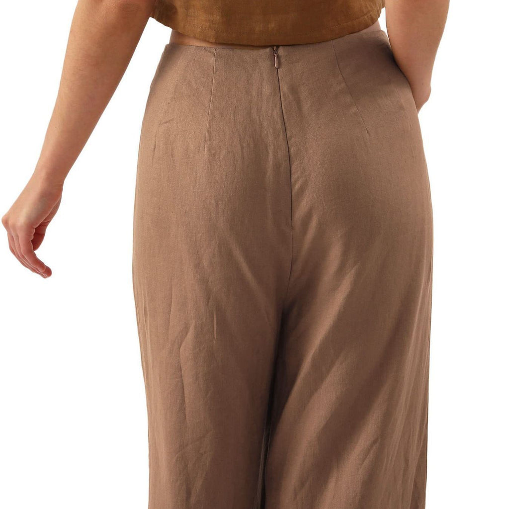 Solid Color Button High Waist Wide Leg Casual Pants Women