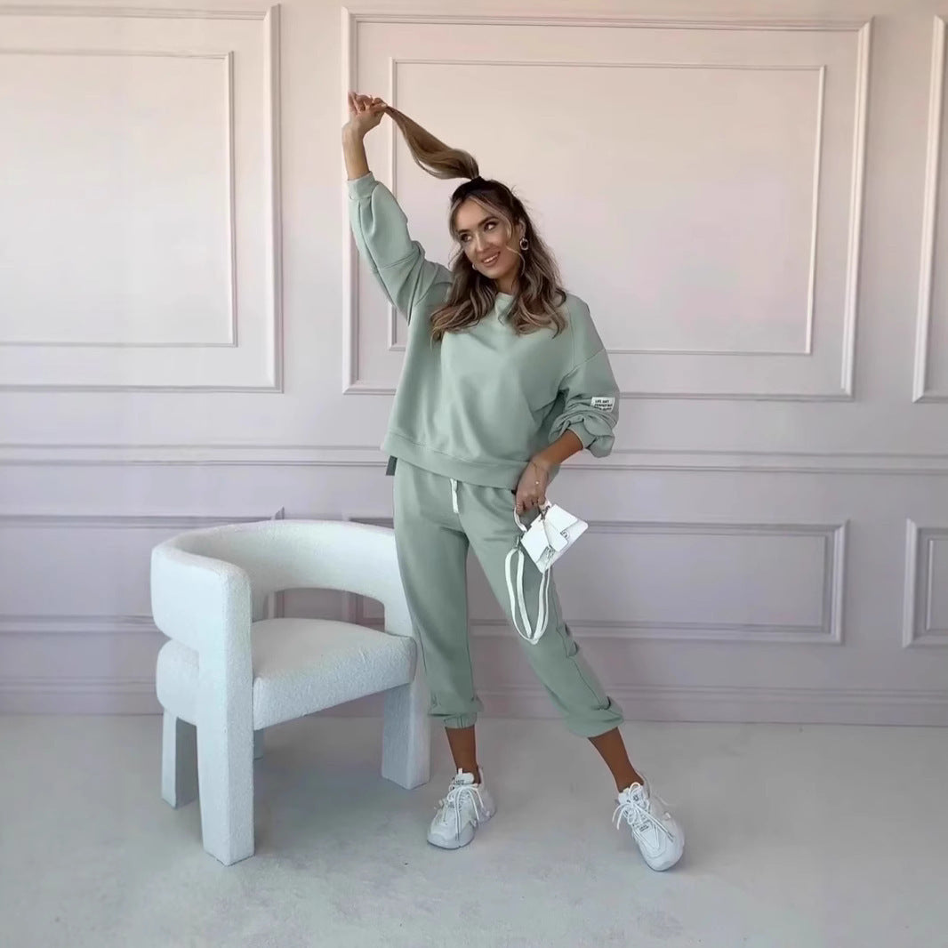 Autumn And Winter Solid Color Loose Sweater Suit Casual Two-piece Suit