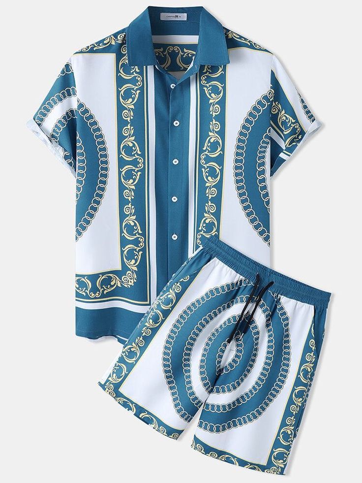 Beach Men And Women Short Sleeve Shirt Outfit front view