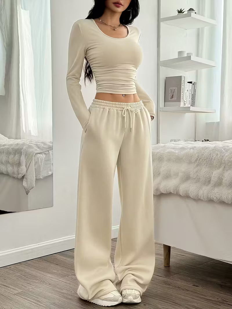 European And American Women's New Long Sleeve Solid Color Vest Pants Suit