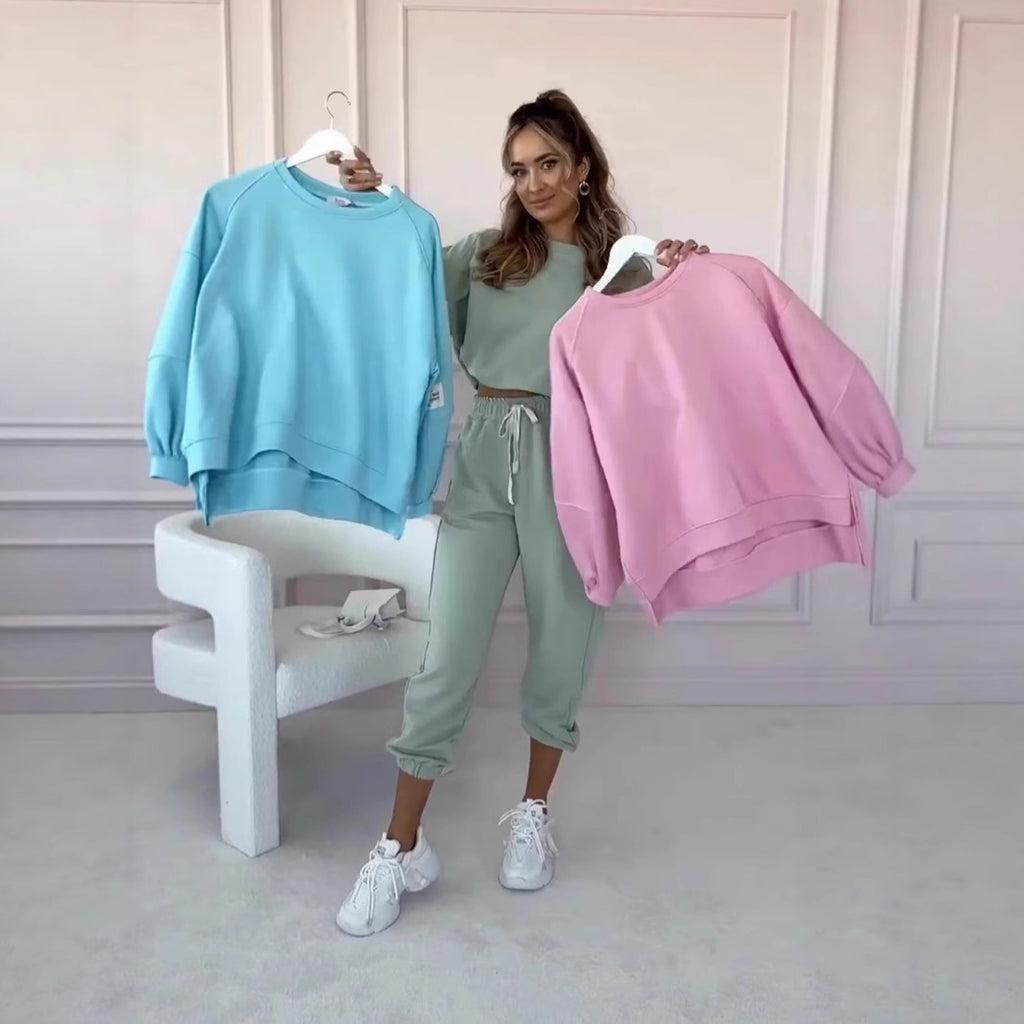Autumn And Winter Solid Color Loose Sweater Suit Casual Two-piece Suit