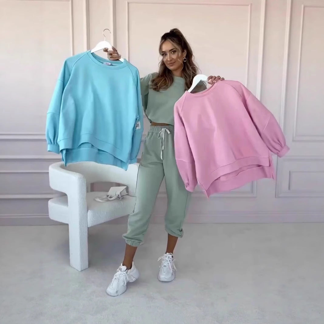Autumn And Winter Solid Color Loose Sweater Suit Casual Two-piece Suit