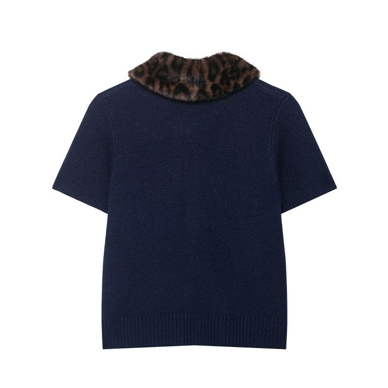 2025 New European And American Style Fashion Women's Wear Animal Print Neckline Knitted Short Sleeve