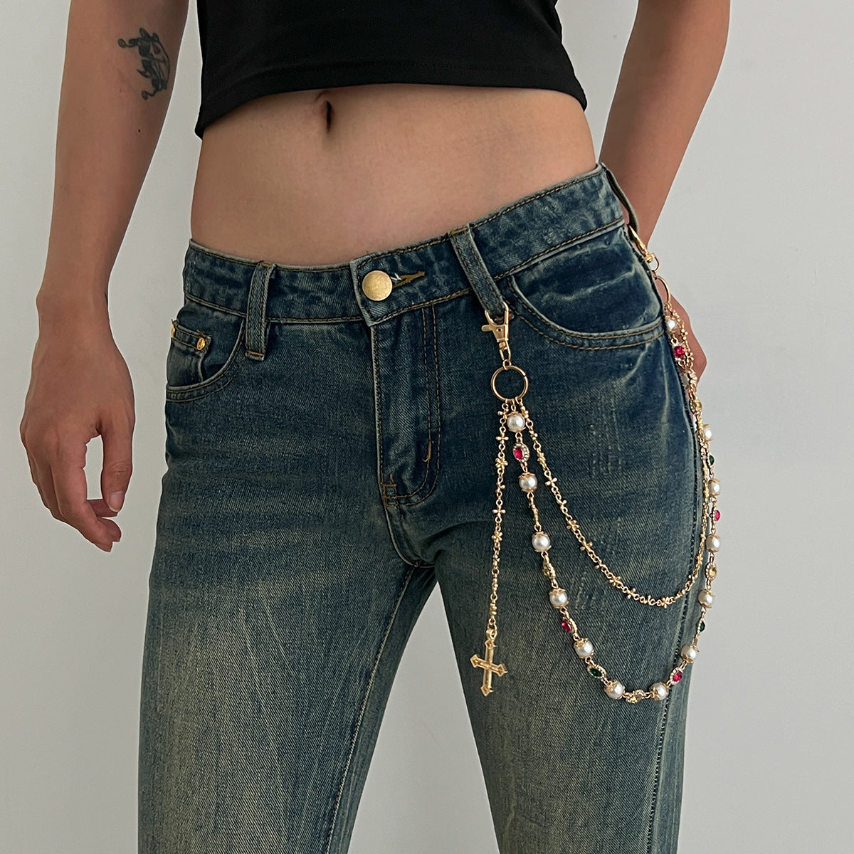 Punk Hip Hop Style Diamond Cross Phants Zipper Creative Color Waist Decorations