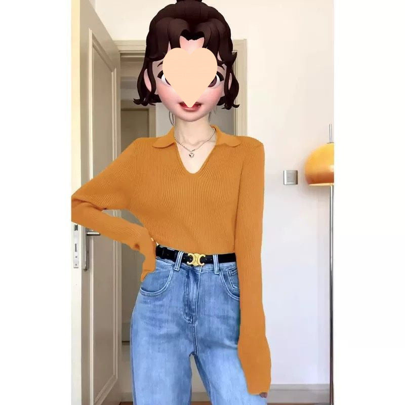 Green Lapel Sweater Inner Bottoming Shirt Women