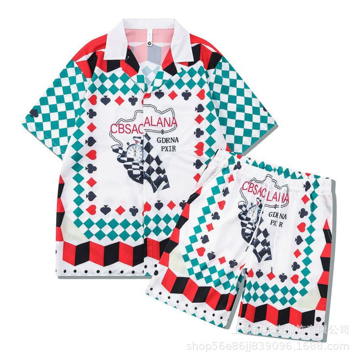 Beach Men And Women Short Sleeve Shirt Outfit back view