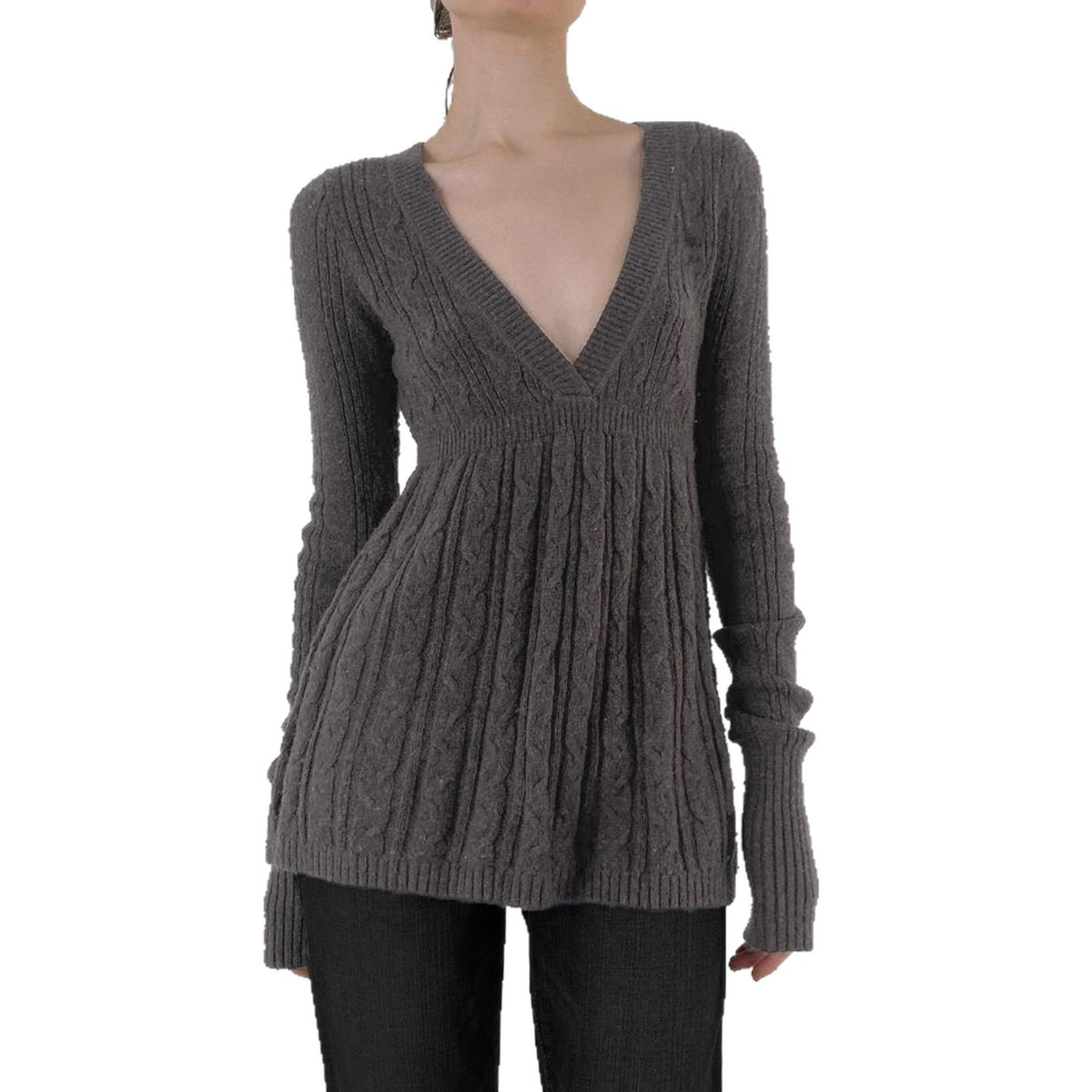 Retro Low-cut V-neck Casual Style Long Sleeve