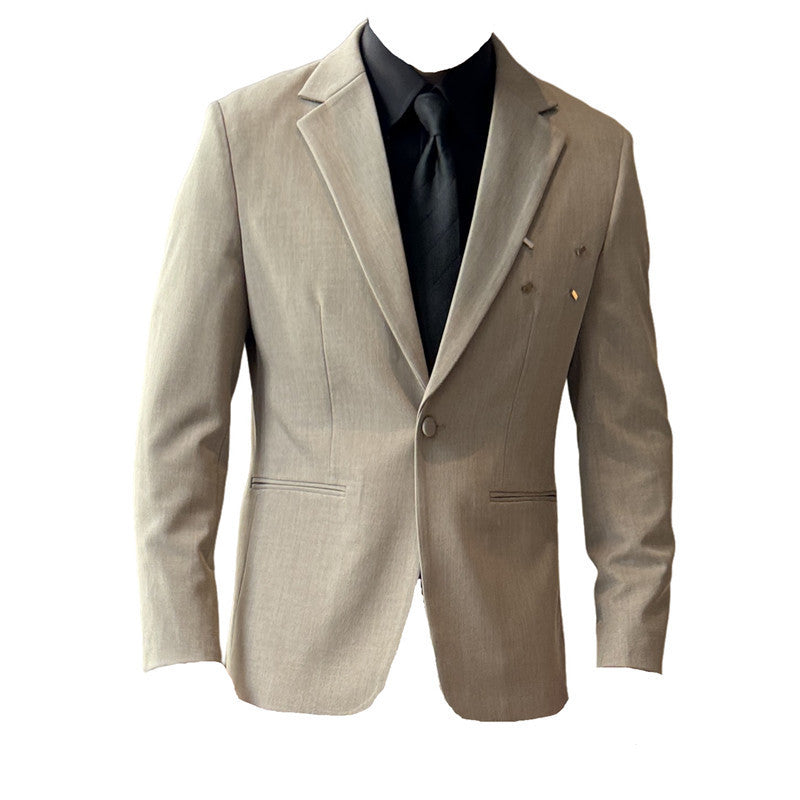 Slim-fit Thin One Button Casual Suit Jacket Men's in beige color, perfect for casual or semi-formal events.