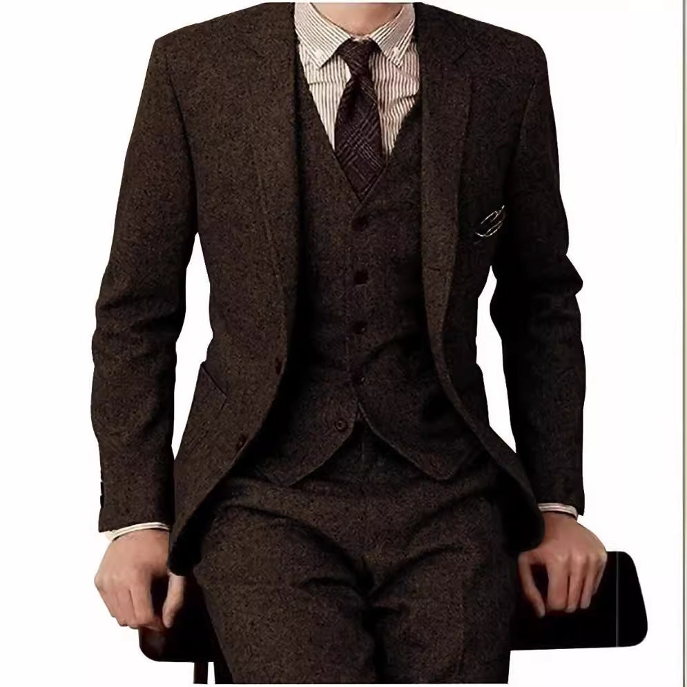 Men's Suit Three-piece Suit Fashion Woolen Suit full set
