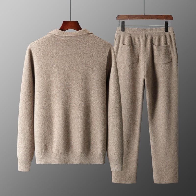 Men's Loose Lapels Thickened Oversized Knit Cardigan Suit front view
