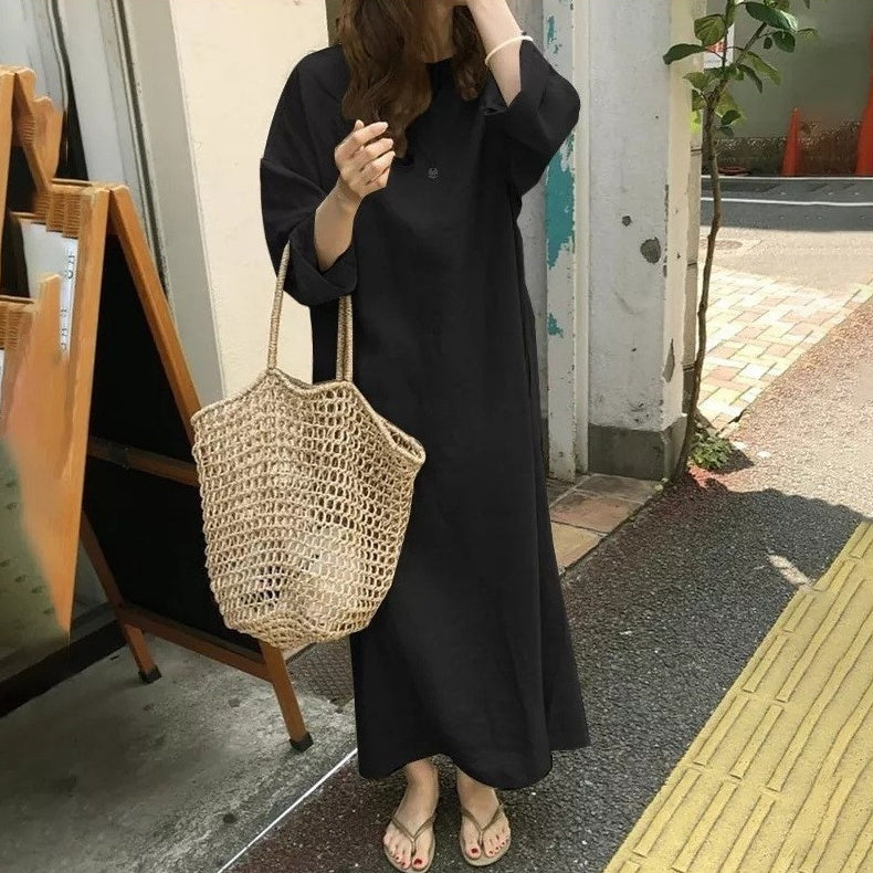 Artistic Casual Retro Round Neck Loose Large Size Long Dress