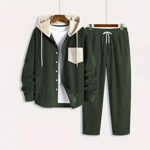 Men's Waffle Hooded Hoodie Trendy Two-piece Suit back view