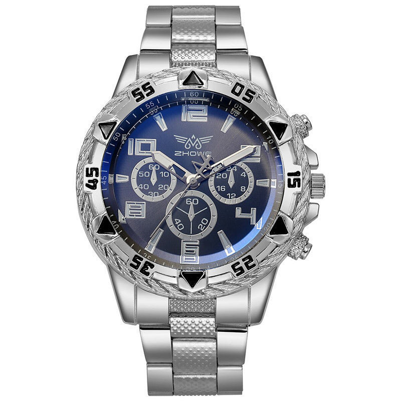 Creative Large Dial Three-eye Steel Belt Quartz Watch
