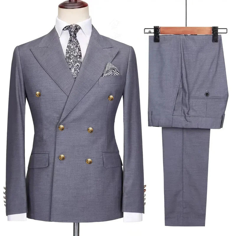 European And American Men's Suit Two-piece Double-breasted back view