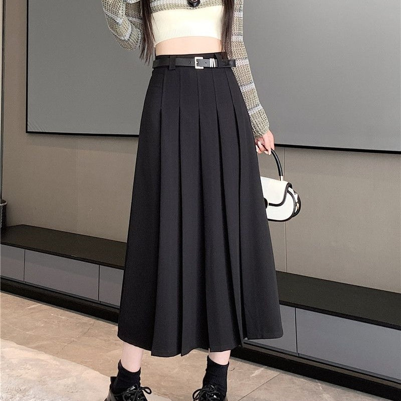 Women's Mid-length High-waisted Pleated Skirt