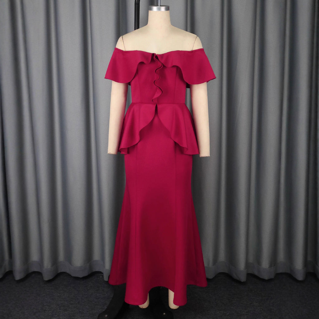 Strapless Ruffled Off-the-shoulder Dress Fishtail Dress