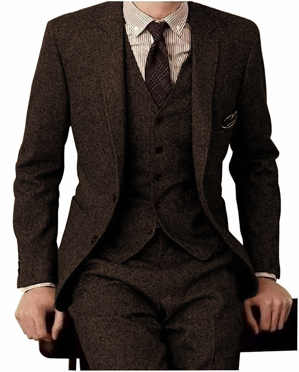 Men's Suit Three-piece Suit Fashion Woolen Suit full set