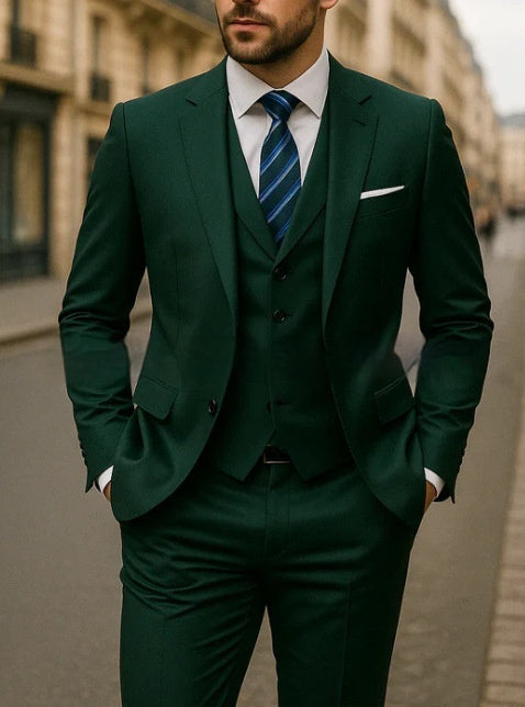 Men's Pure Color Casual Versatile Suit Three-piece Suit back view