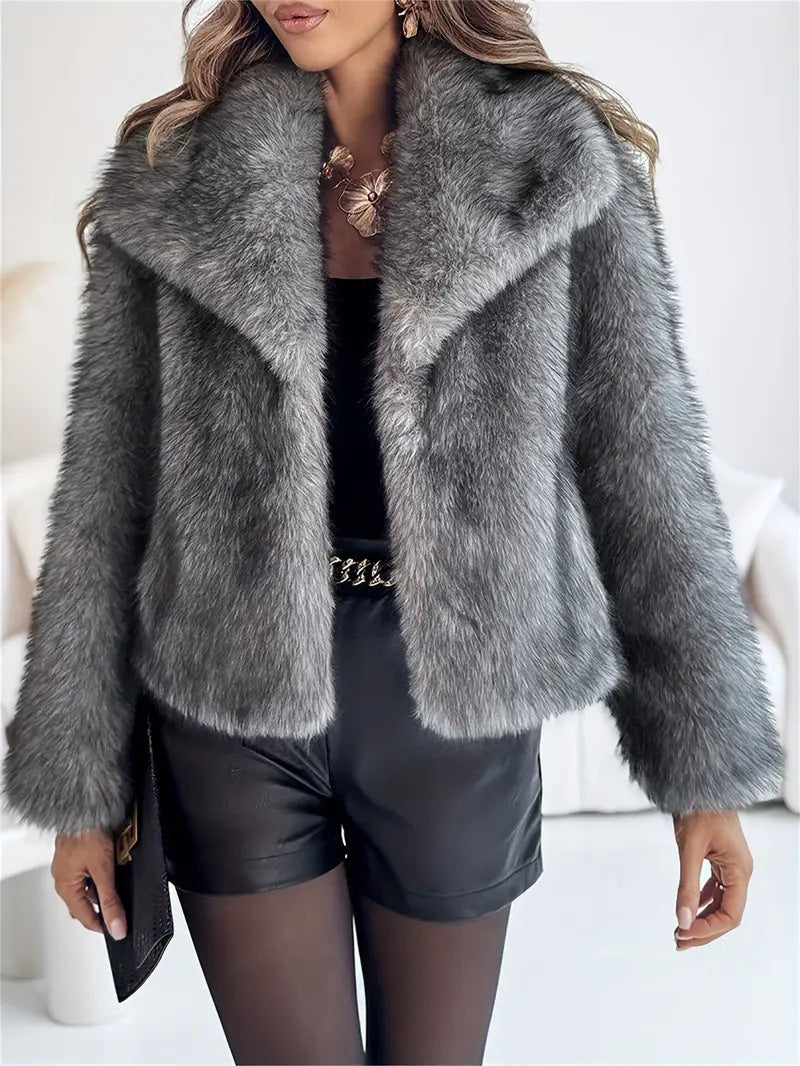 Gradient Dyed Pointed Lapel Long Sleeve Artificial Fur Coat