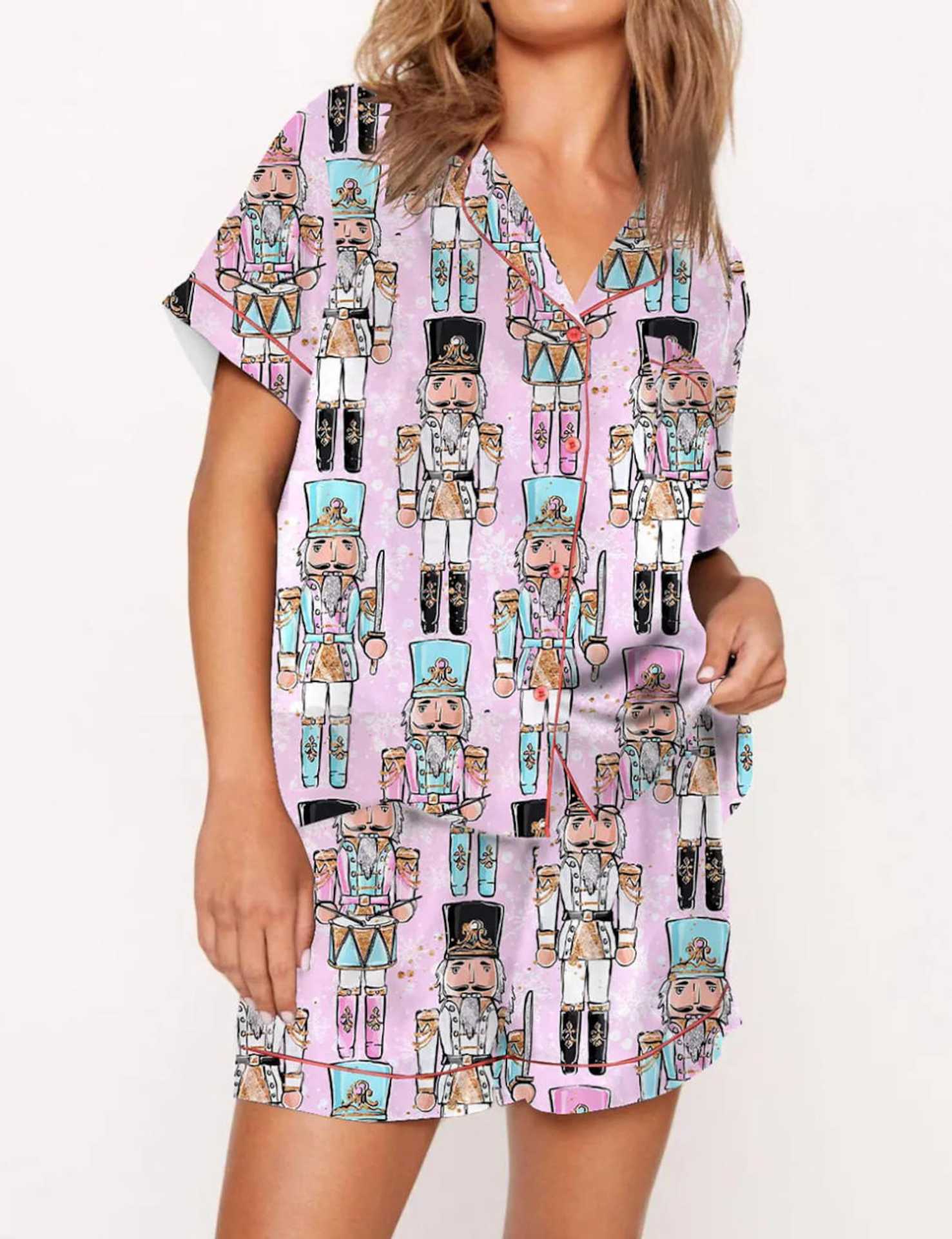 Autumn Christmas Digital Printing Lapel Short Casual Women Top Front View