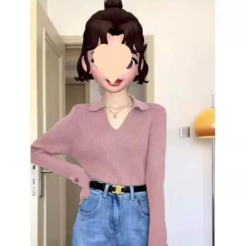 Green Lapel Sweater Inner Bottoming Shirt Women