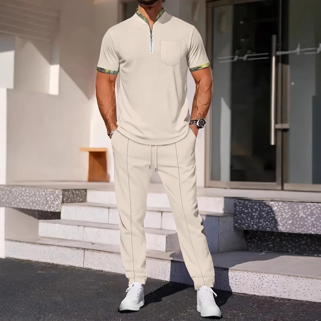 Men's Color Matching Casual Sports Suit back view