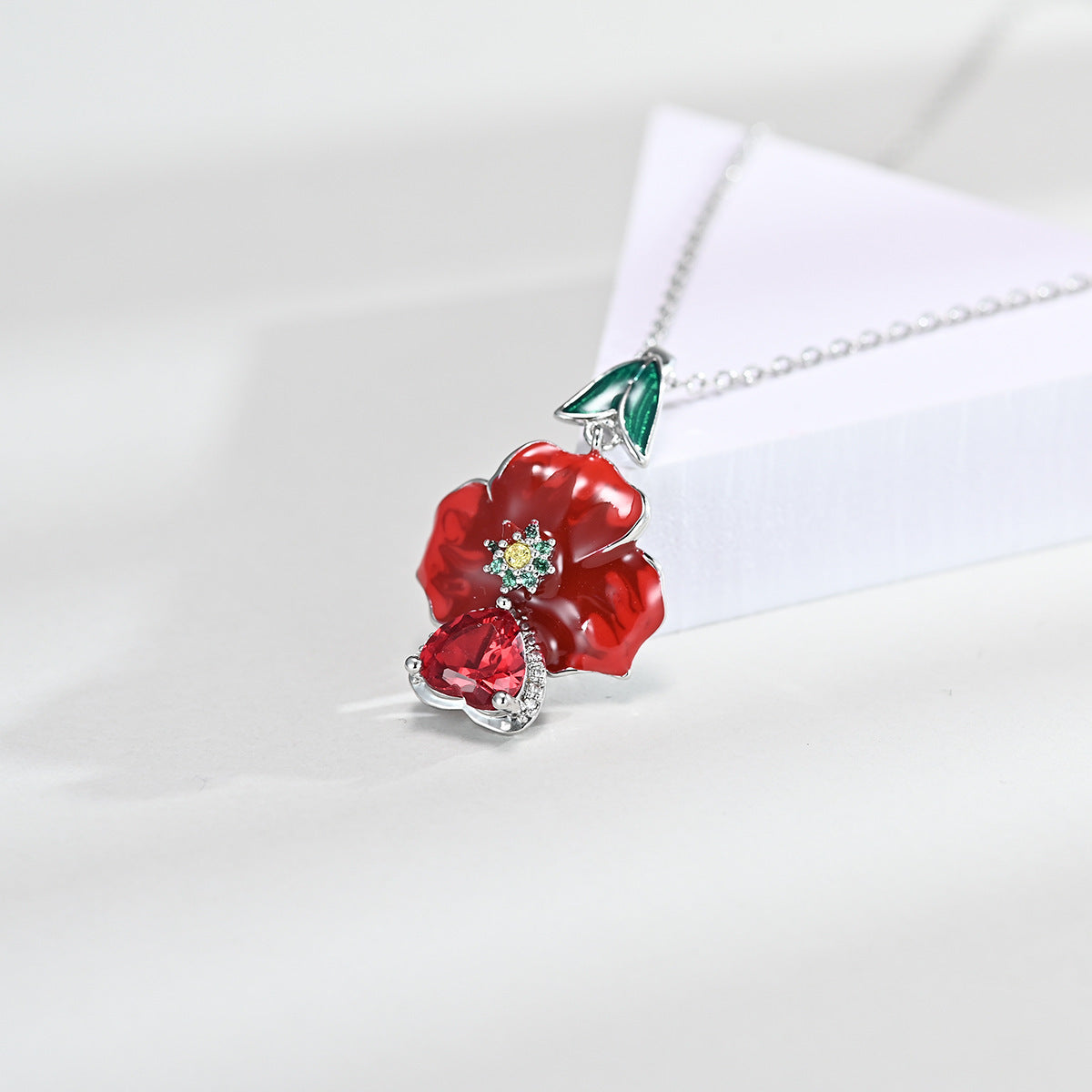Love Heart-shaped Ring Enamel Epoxy Earrings Zircon Pendant Necklace Set