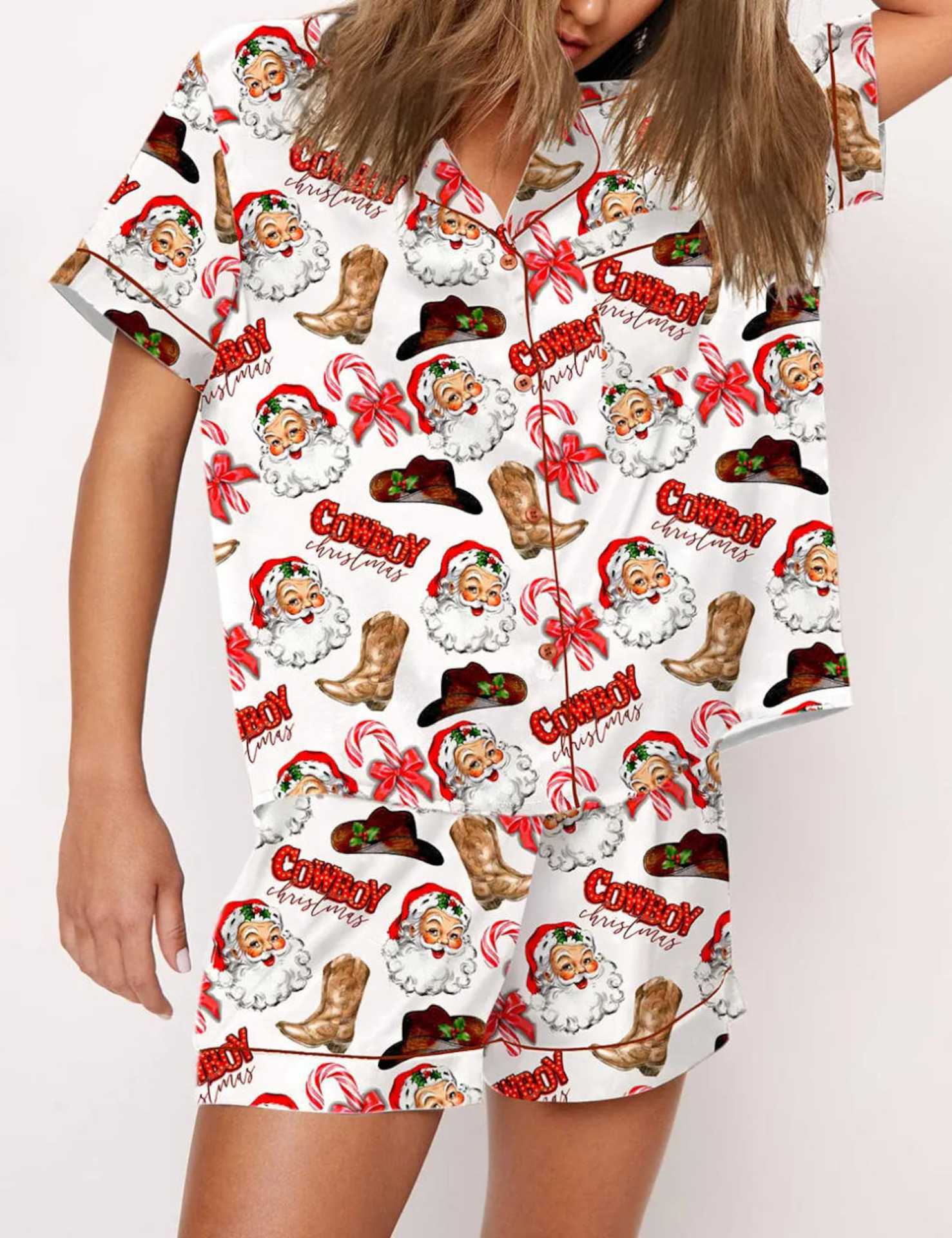 Autumn Christmas Digital Printing Lapel Short Casual Women Top Front View