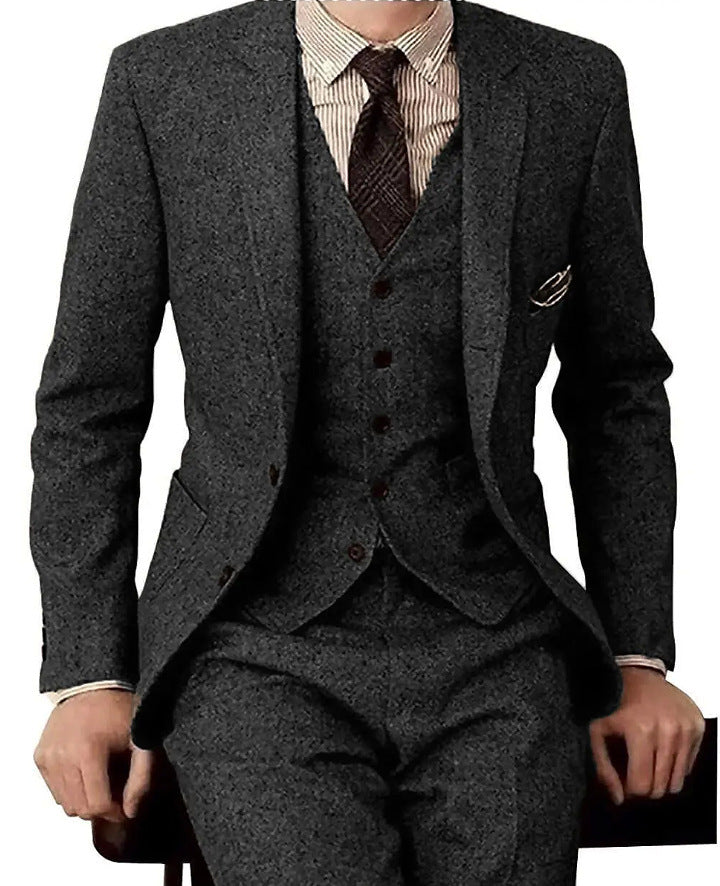 Men's Suit Three-piece Suit Fashion Woolen Suit full set