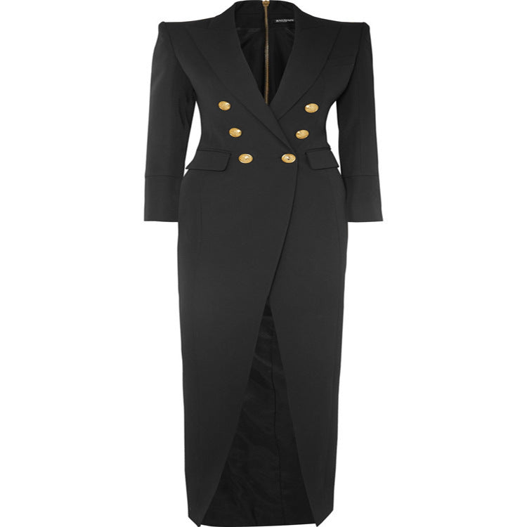Black Double Breasted Back Zipper Dress Suit Skirt
