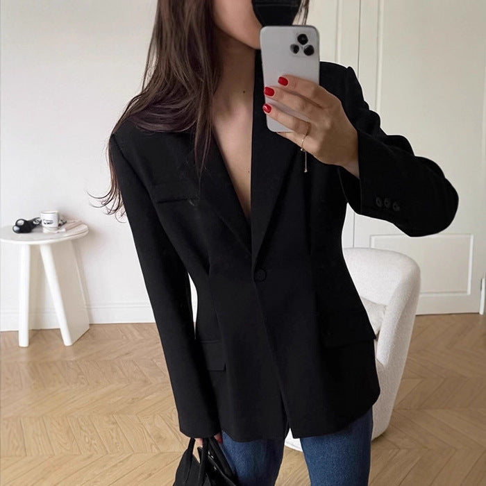 Commuter Retro Black Small Business Suit Coat For Women 2025 Autumn And Winter
