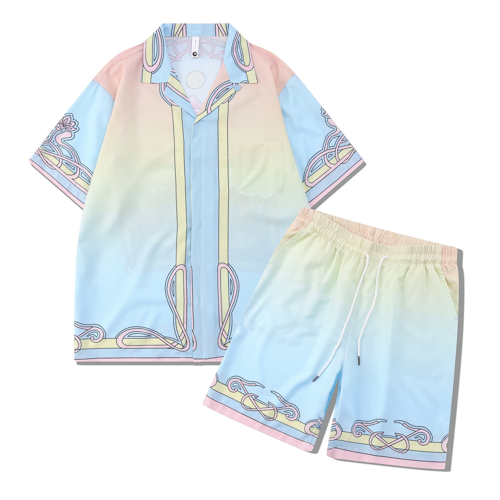 Beach Men And Women Short Sleeve Shirt Outfit back view