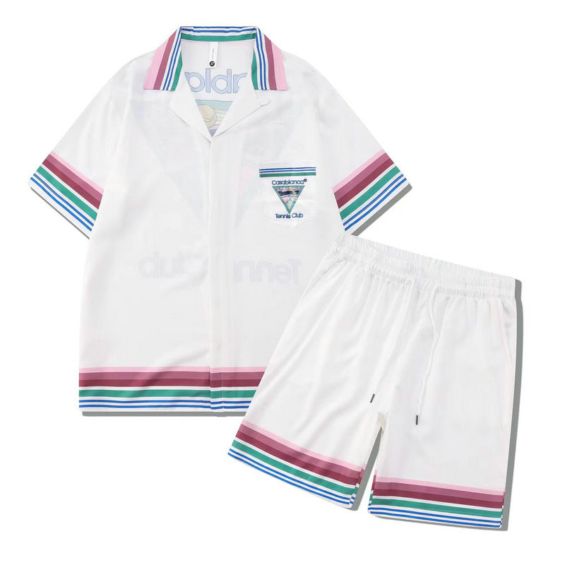 Beach Men And Women Short Sleeve Shirt Outfit back view