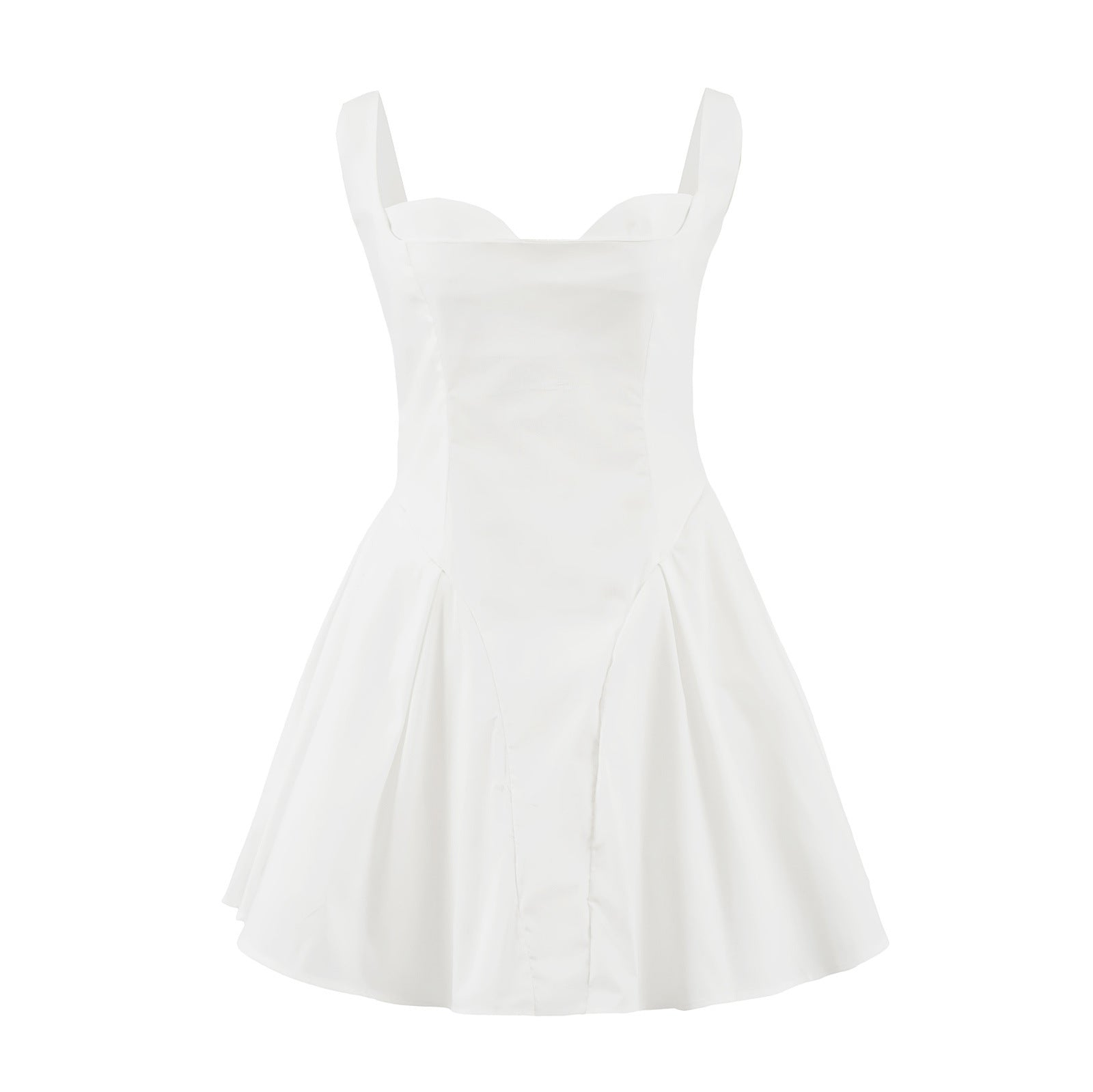 Backless Short Suspender Dress French Square Collar A- Line Mini Skirt
