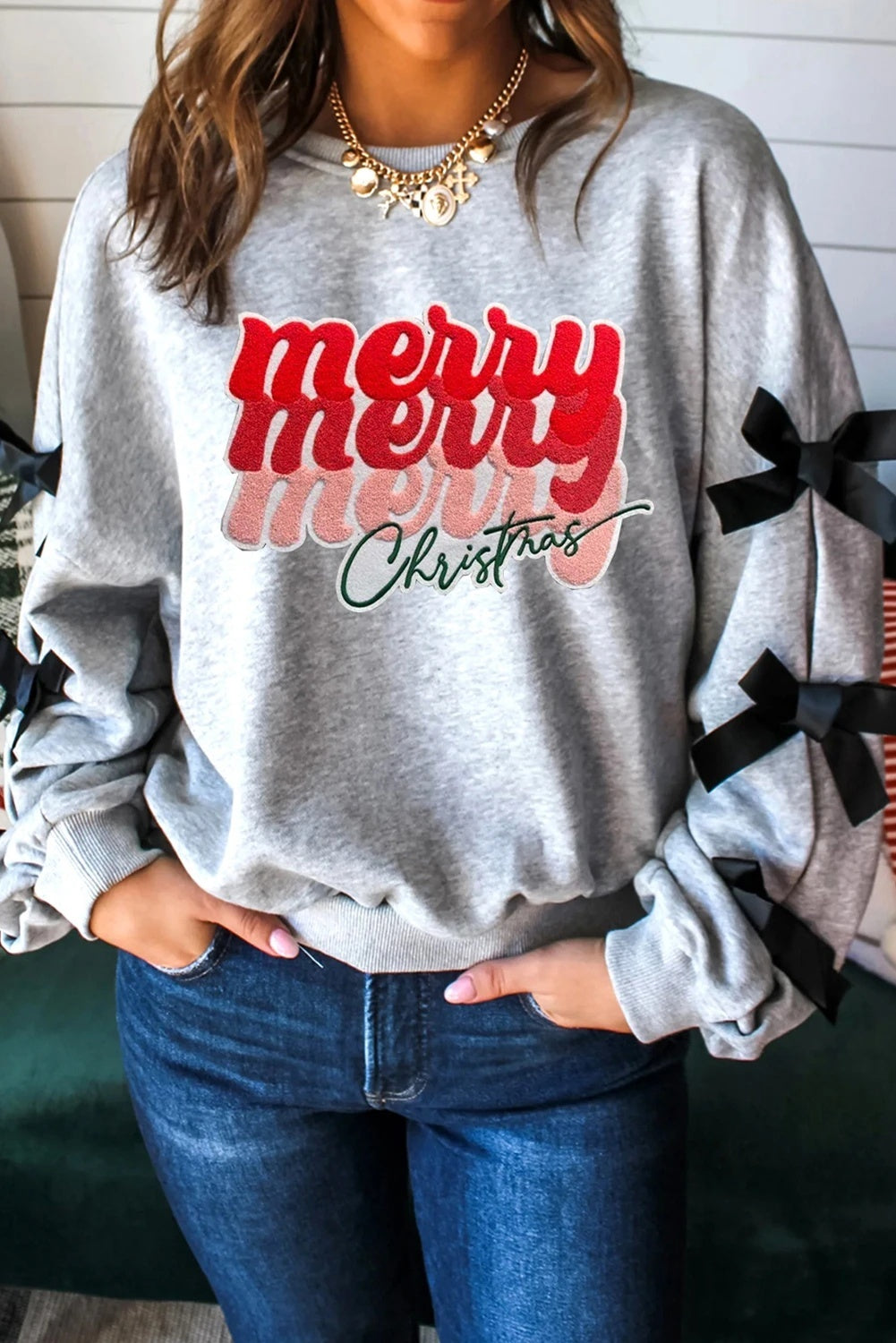 Fashion Ribbon Slit Letter Shirt For Women