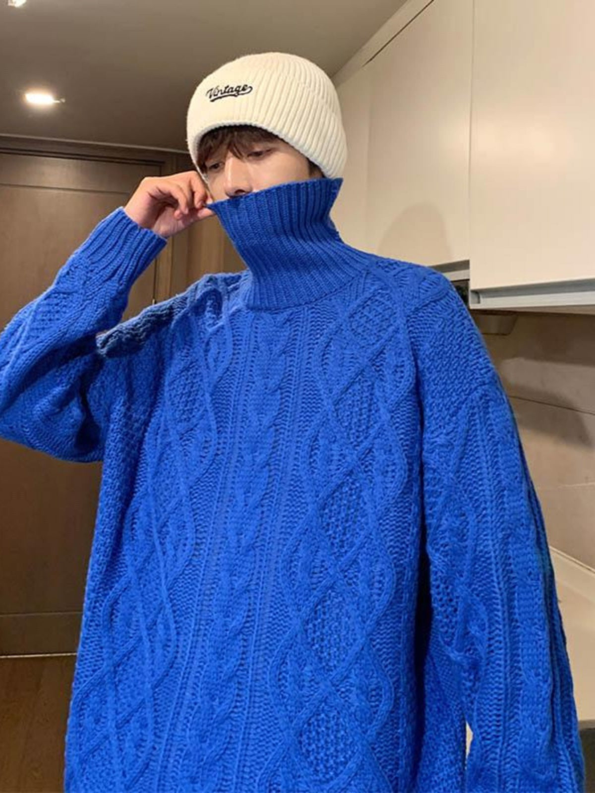Japanese-style Retro Green Jacquard Turtleneck Sweater