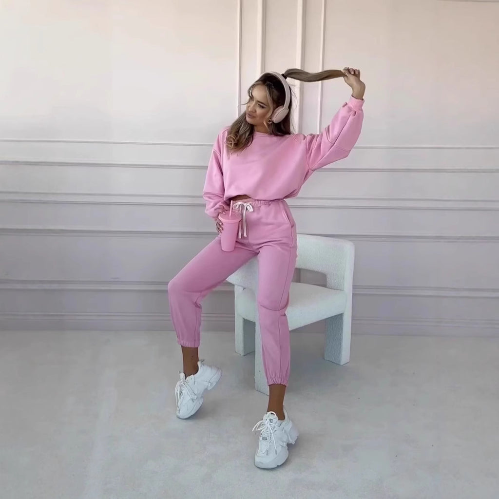 Autumn And Winter Solid Color Loose Sweater Suit Casual Two-piece Suit
