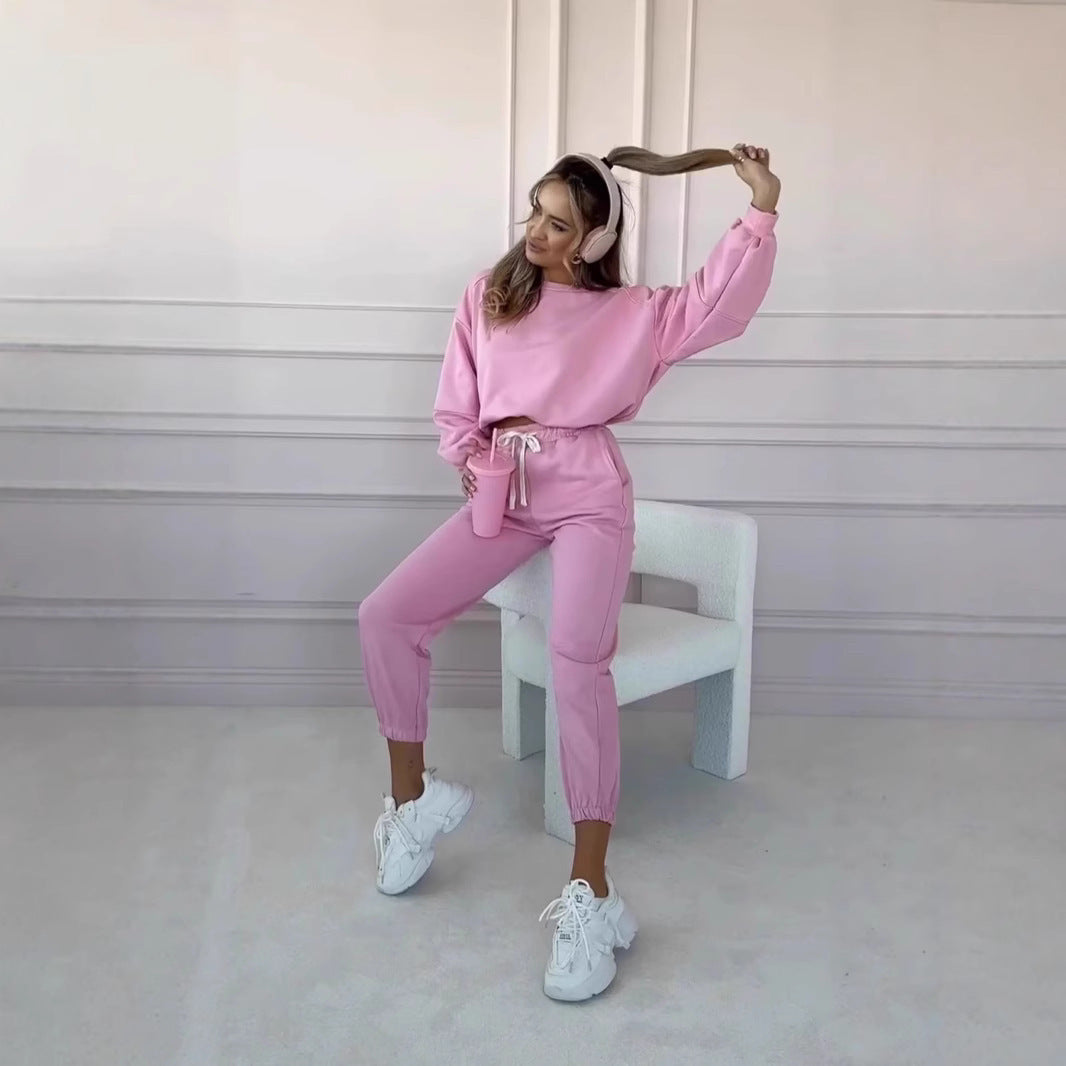 Autumn And Winter Solid Color Loose Sweater Suit Casual Two-piece Suit