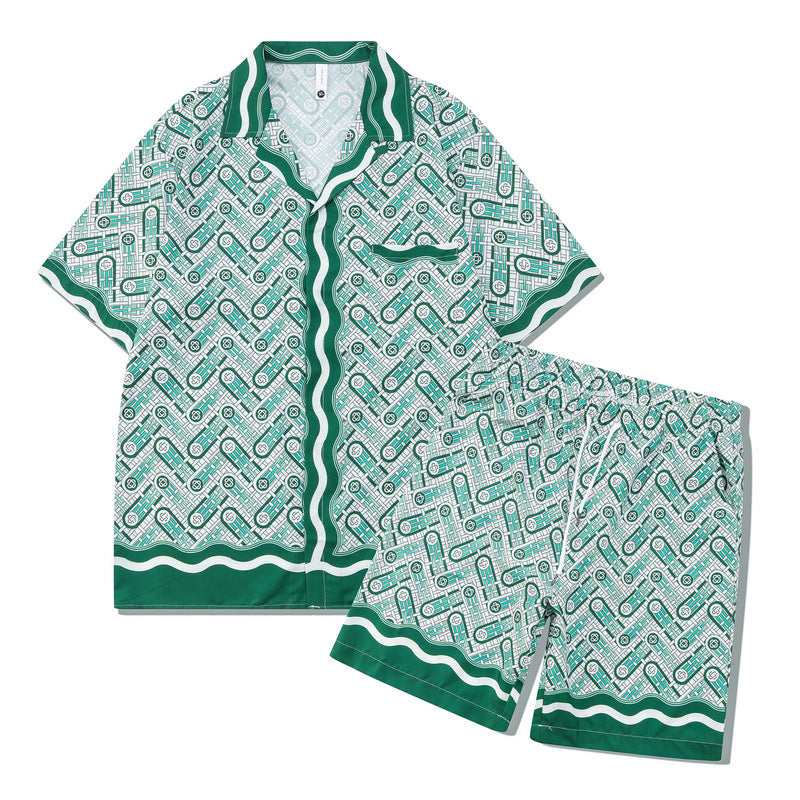 Beach Men And Women Short Sleeve Shirt Outfit back view