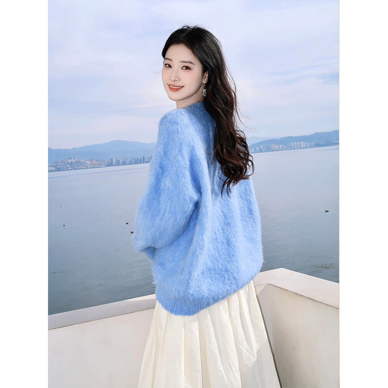 Loose And Lazy Style Klein Blue Furry Pullover