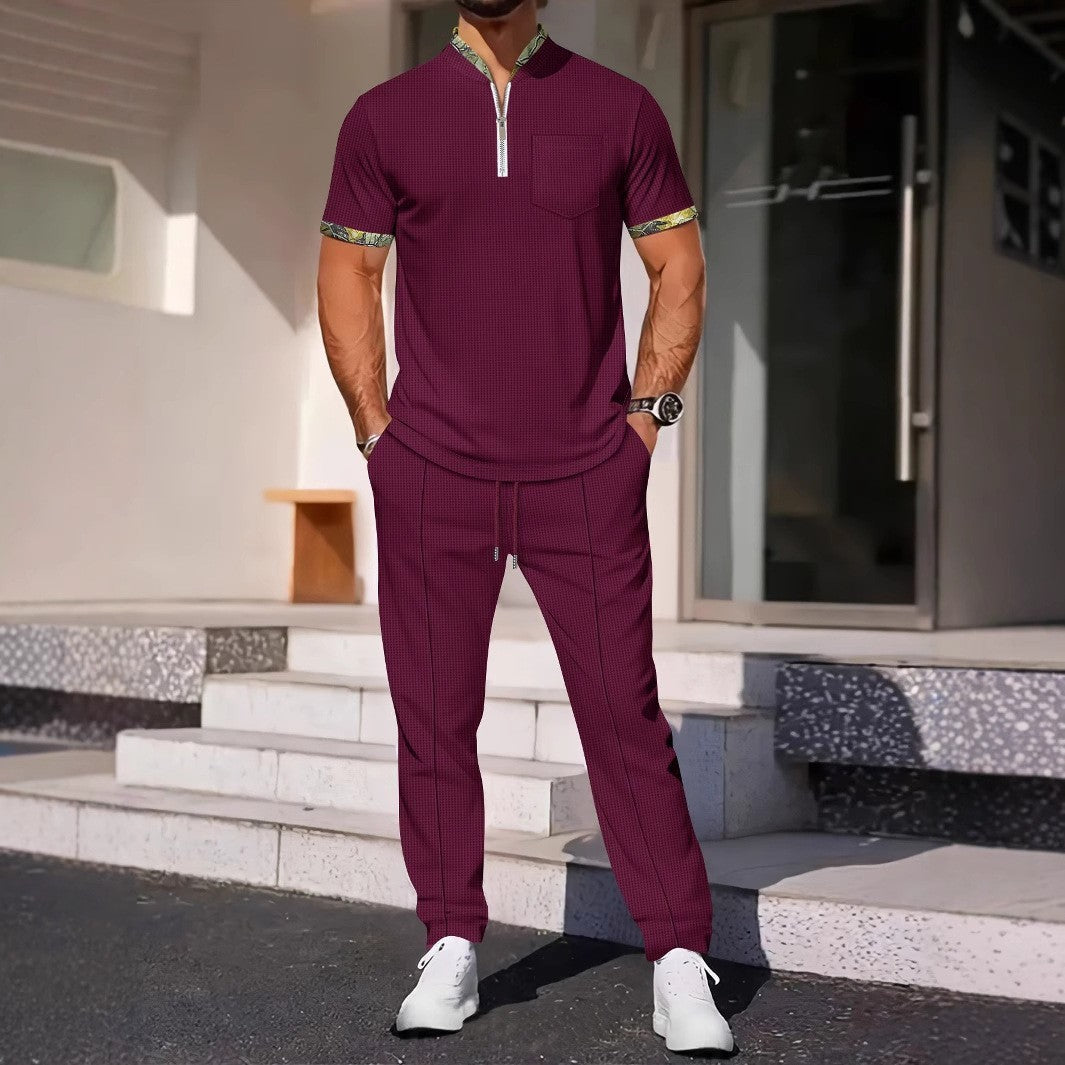 Men's Color Matching Casual Sports Suit back view